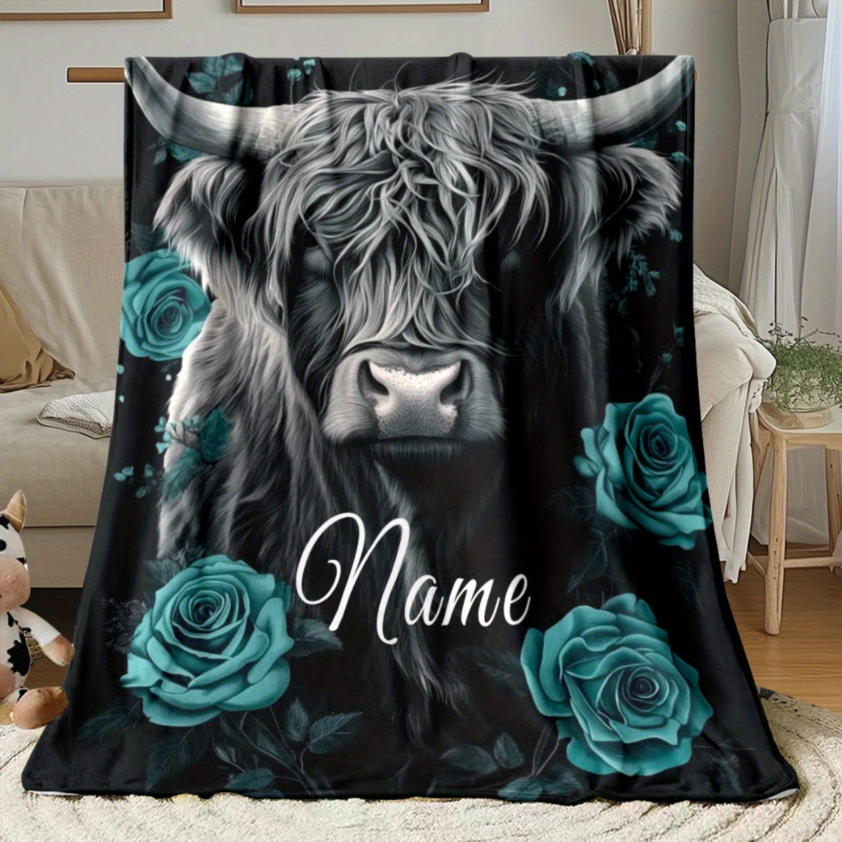 Highland Home Textiles - Couverture personnalisée Highland Cow en polaire