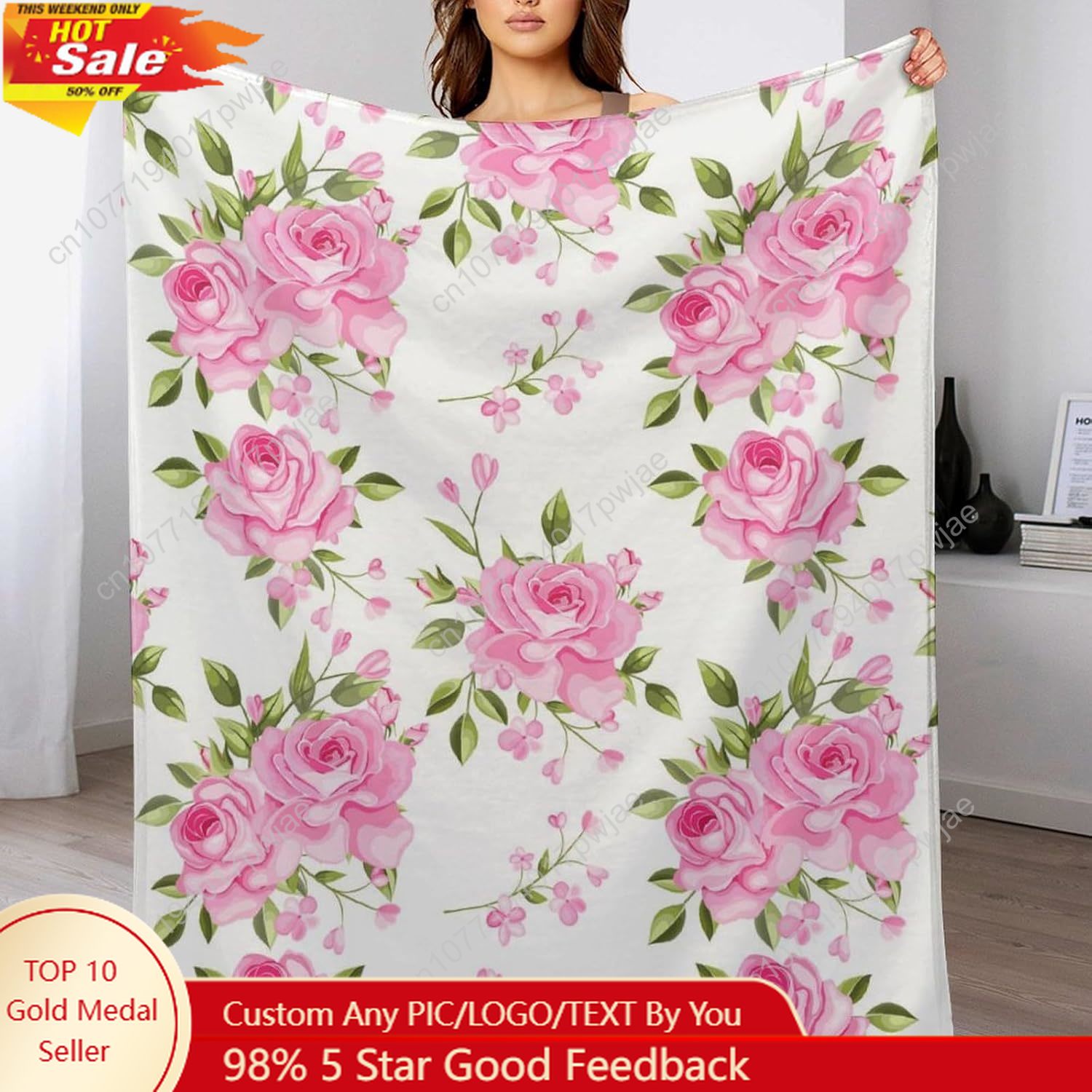 Home Textiles And Decor - Couverture à fleurs roses, décoration florale,