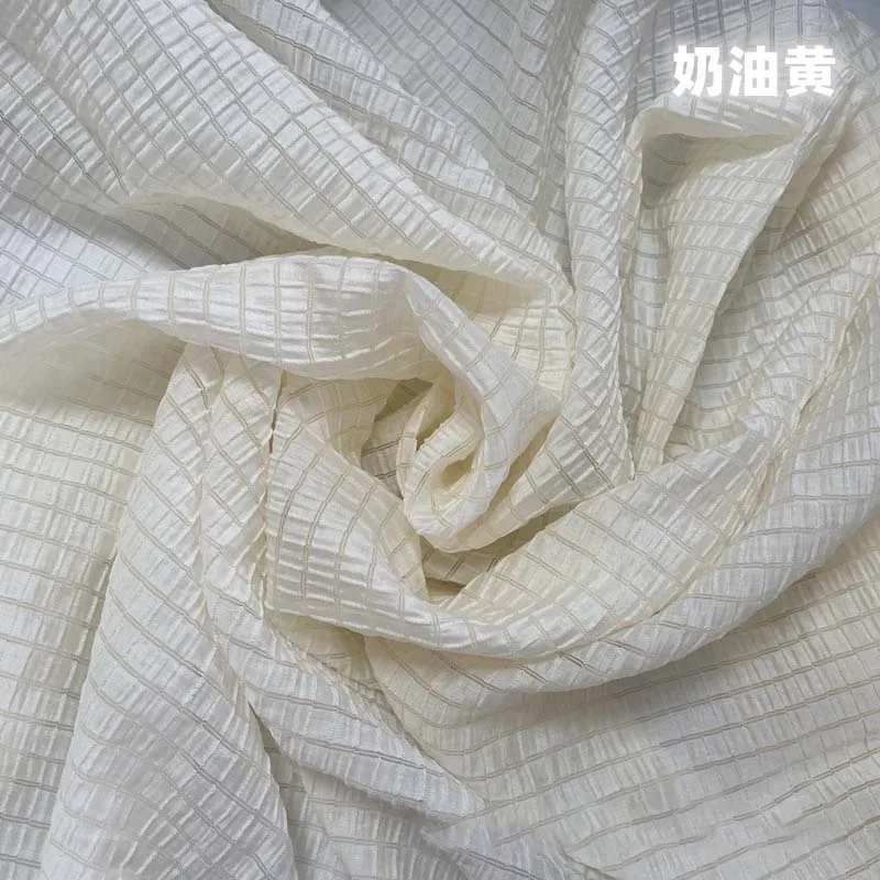 Home Textiles And Decor - Tissu à carreaux jaune crème, Textile