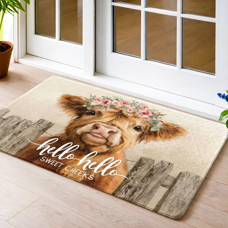 Highland Home Textiles - Tapis de sol Highland Cow Flower